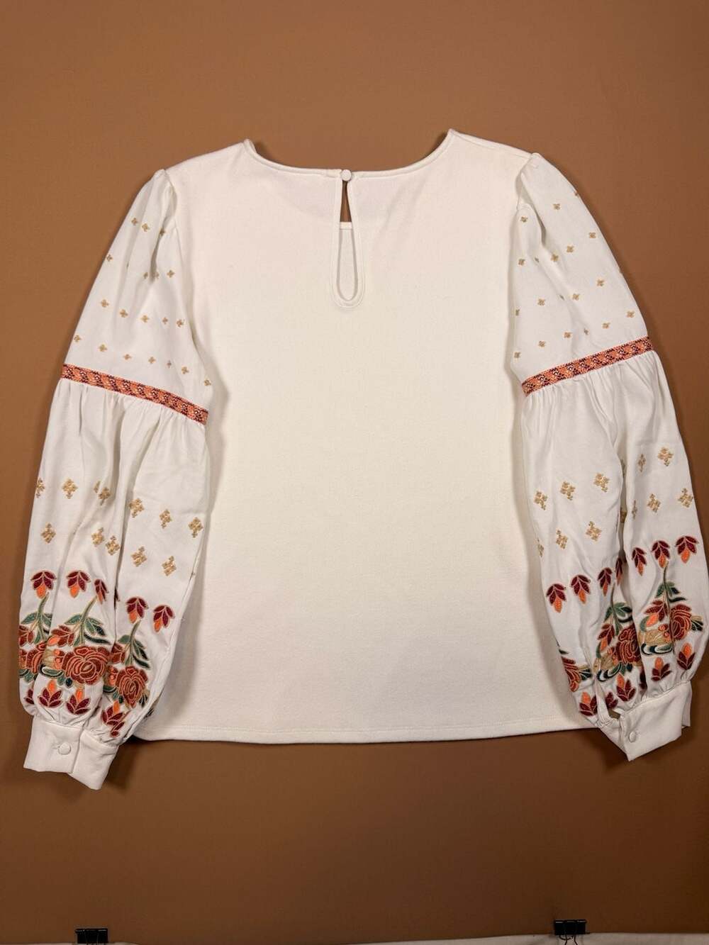 THML Floral Embroidered Puff Sleeve Blouse Cream Medium FTM843 - Picture 11 of 12